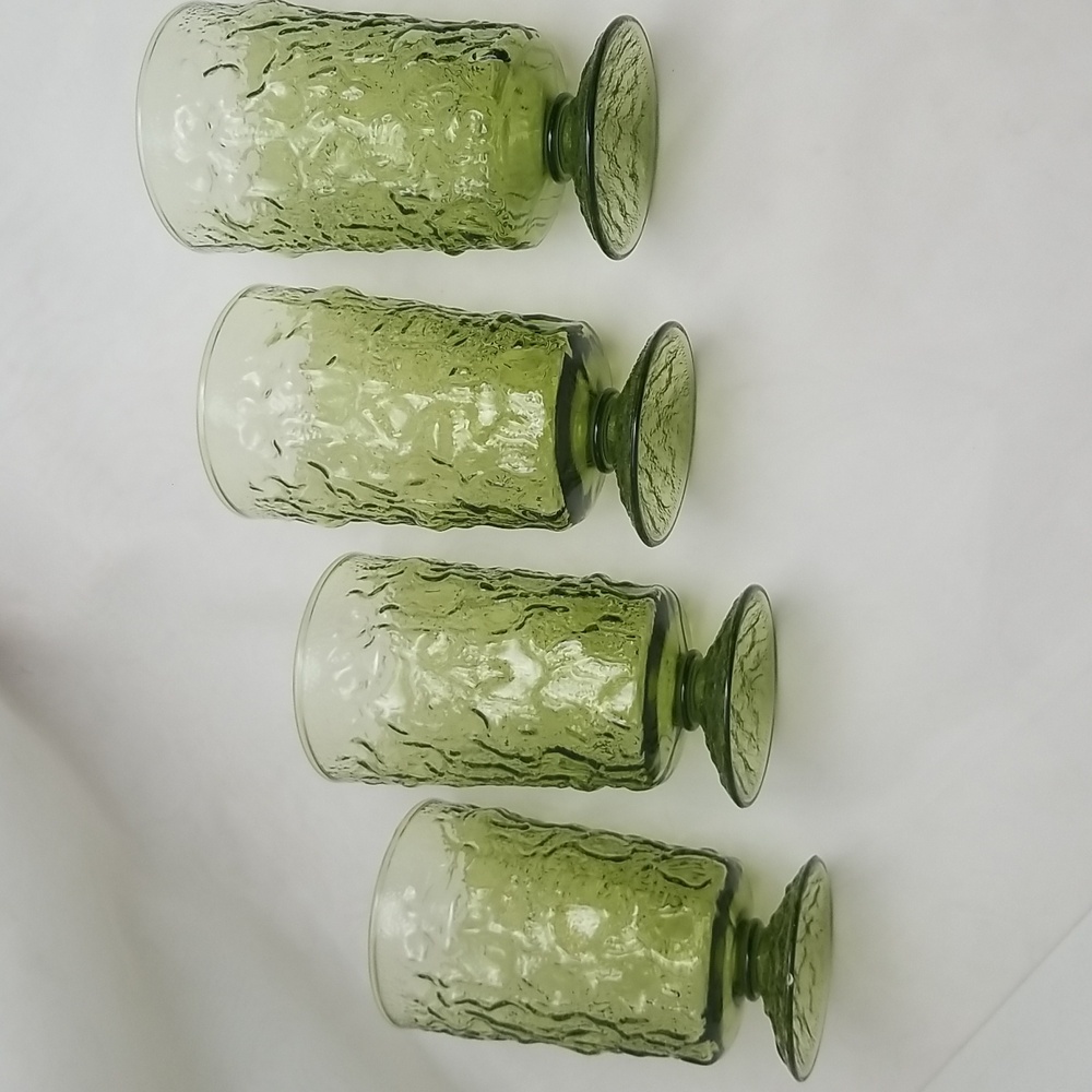 Anchor Hocking Milano Avacado Green Footed Tumblers - Picture 9 of 16